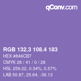 カラーコード: RGB 132.3 108.4 183 | qconv.com