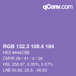カラーコード: RGB 132.3 108.4 184 | qconv.com