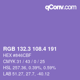 カラーコード: RGB 132.3 108.4 191 | qconv.com