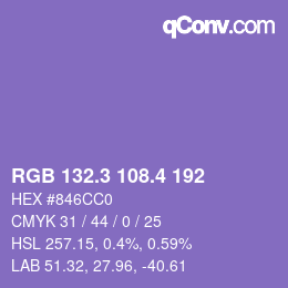 カラーコード: RGB 132.3 108.4 192 | qconv.com