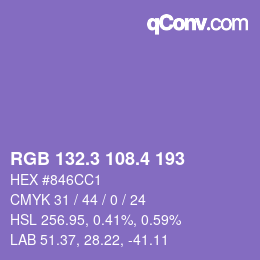 カラーコード: RGB 132.3 108.4 193 | qconv.com