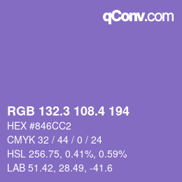 カラーコード: RGB 132.3 108.4 194 | qconv.com
