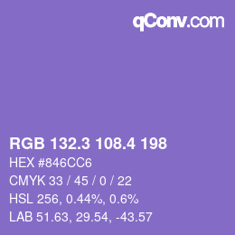 カラーコード: RGB 132.3 108.4 198 | qconv.com