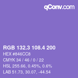 カラーコード: RGB 132.3 108.4 200 | qconv.com