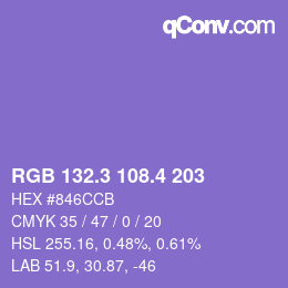 カラーコード: RGB 132.3 108.4 203 | qconv.com