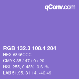 カラーコード: RGB 132.3 108.4 204 | qconv.com