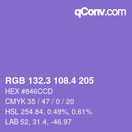 カラーコード: RGB 132.3 108.4 205 | qconv.com