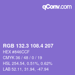 カラーコード: RGB 132.3 108.4 207 | qconv.com