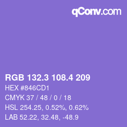 カラーコード: RGB 132.3 108.4 209 | qconv.com