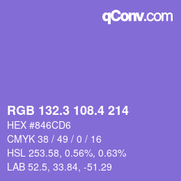 カラーコード: RGB 132.3 108.4 214 | qconv.com