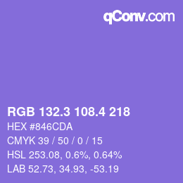 カラーコード: RGB 132.3 108.4 218 | qconv.com