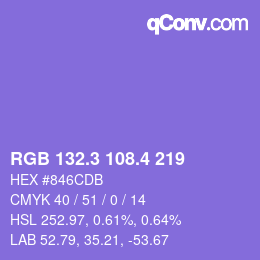 カラーコード: RGB 132.3 108.4 219 | qconv.com