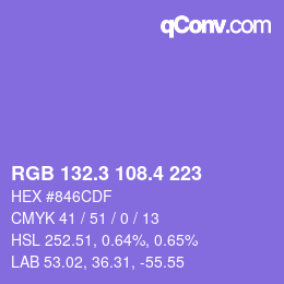 カラーコード: RGB 132.3 108.4 223 | qconv.com