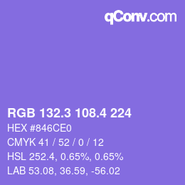 カラーコード: RGB 132.3 108.4 224 | qconv.com