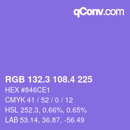 カラーコード: RGB 132.3 108.4 225 | qconv.com