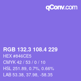 カラーコード: RGB 132.3 108.4 229 | qconv.com
