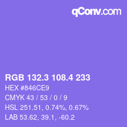カラーコード: RGB 132.3 108.4 233 | qconv.com