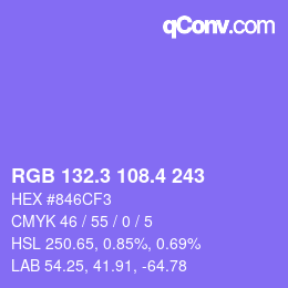 カラーコード: RGB 132.3 108.4 243 | qconv.com