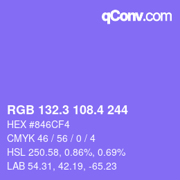 カラーコード: RGB 132.3 108.4 244 | qconv.com