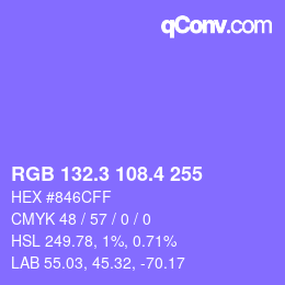 カラーコード: RGB 132.3 108.4 255 | qconv.com