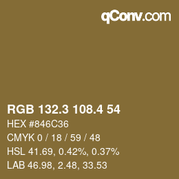カラーコード: RGB 132.3 108.4 54 | qconv.com