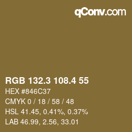 カラーコード: RGB 132.3 108.4 55 | qconv.com