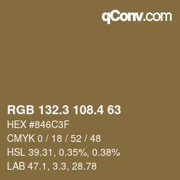 カラーコード: RGB 132.3 108.4 63 | qconv.com