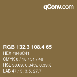 カラーコード: RGB 132.3 108.4 65 | qconv.com