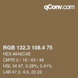 カラーコード: RGB 132.3 108.4 75 | qconv.com
