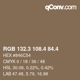 カラーコード: RGB 132.3 108.4 84.4 | qconv.com