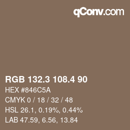 カラーコード: RGB 132.3 108.4 90 | qconv.com