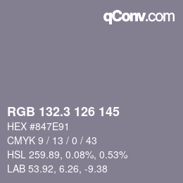 カラーコード: RGB 132.3 126 145 | qconv.com