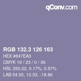 カラーコード: RGB 132.3 126 163 | qconv.com