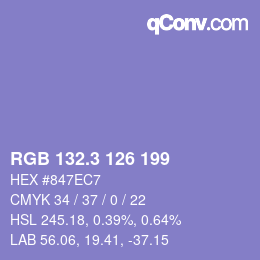 カラーコード: RGB 132.3 126 199 | qconv.com