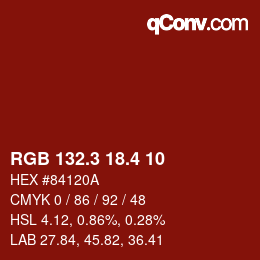 カラーコード: RGB 132.3 18.4 10 | qconv.com