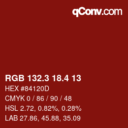 カラーコード: RGB 132.3 18.4 13 | qconv.com