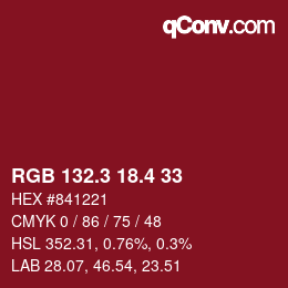 カラーコード: RGB 132.3 18.4 33 | qconv.com