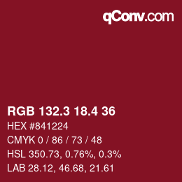 カラーコード: RGB 132.3 18.4 36 | qconv.com