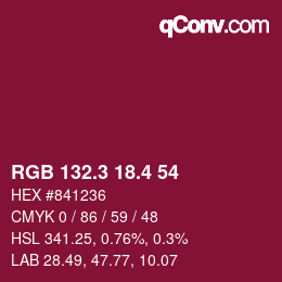 カラーコード: RGB 132.3 18.4 54 | qconv.com