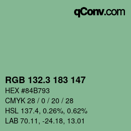 カラーコード: RGB 132.3 183 147 | qconv.com