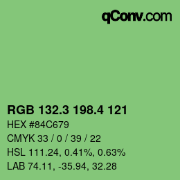 カラーコード: RGB 132.3 198.4 121 | qconv.com