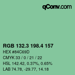 カラーコード: RGB 132.3 198.4 157 | qconv.com