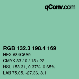 カラーコード: RGB 132.3 198.4 169 | qconv.com