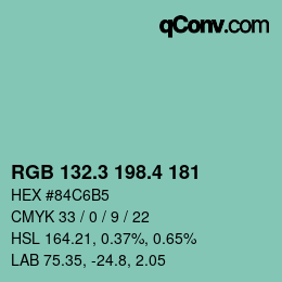 カラーコード: RGB 132.3 198.4 181 | qconv.com