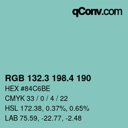 カラーコード: RGB 132.3 198.4 190 | qconv.com
