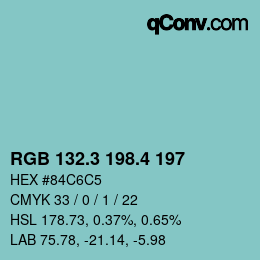 カラーコード: RGB 132.3 198.4 197 | qconv.com