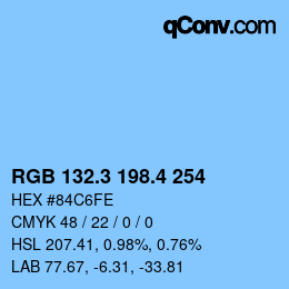 カラーコード: RGB 132.3 198.4 254 | qconv.com