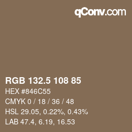 カラーコード: RGB 132.5 108 85 | qconv.com