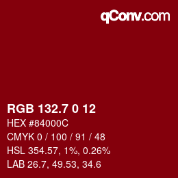 カラーコード: RGB 132.7 0 12 | qconv.com