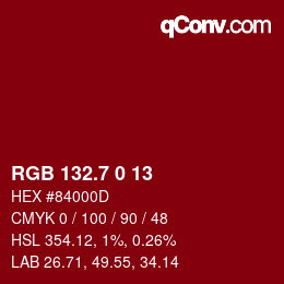カラーコード: RGB 132.7 0 13 | qconv.com